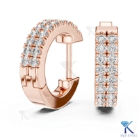Boucles d'oreilles créoles huggie en or massif 14 carats, serties de diamants naturels taille brillant double rangée, luxe pour mariée
