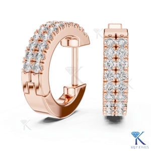 Natural Diamond Filled Double Row Brilliant Cut Pave Huggie <b>Hoop</b> <b>Earrings</b> 14K <b>Solid</b> Gold Luxury Bridal Women - Product Image 5