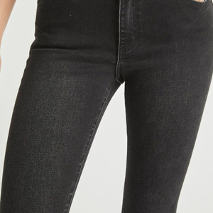 Jean en coton extensible noir déchiré taille mi-haute coupe droite respirant et écologique pour femme, grande taille, longueur intégrale, idéal pour l'hiver - Product Image 5