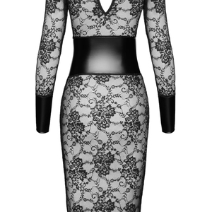 Vestido Mini Ajustado de Encaje Negro con Cuello Alto, Manga Larga, Espalda Descubierta, Estampado Floral, Sexy, para Fiestas, Todas las Temporadas - Product Image 2