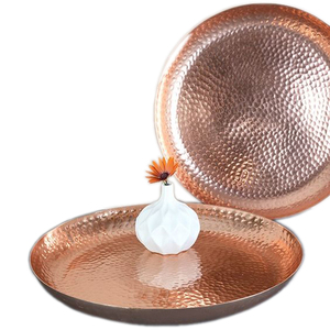 Copper Polish <b>Serving</b> <b>Tray</b> <b>Round</b> Copper <b>Serving</b> <b>Tray</b> Dinnerware Modern Metal Hammered <b>Round</b> Shaped <b>Serving</b> <b>Tray</b> - Product Image 5