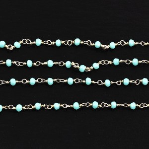 Cadena de Rosario de Cuentas Hidroformadas de Turquesa Azul AAA, Rondelle de 3MM y 3.5MM, Cadena Plateada, Venta al por Mayor, Cadena para Fabricación de Joyas a Granel - Product Image 5