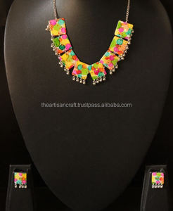 Multi-Color Resin Necklace Set Customized Color Floral Pattern Polished Finish Fashion Jewelry Embellished Ghungroo <b>Beads</b> - Product Image 3