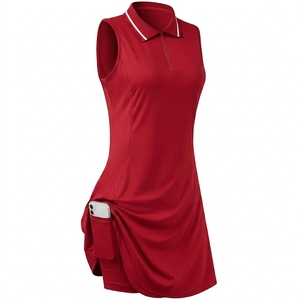 Robe de golf sans manches pour femme, col polo, bleu clair, couleur unie, tissu tricoté à séchage rapide, style décontracté et sportif - Product Image 4