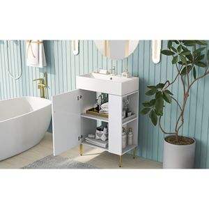 Mobile bagno bianco da 21,6 pollici con lavabo singolo in ceramica, mobiletto contenitore con vano a destra, mobiletto singolo per bagno - Product Image 6