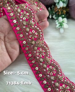 Ribete de encaje vintage ecológico de lujo con lentejuelas de 1 7/8 pulgadas, bordado festoneado, para prendas étnicas y de novia - Product Image 4