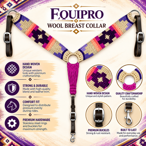 Collar de Pecho para Caballo Estilo Western, Patrón Navajo, con Cuentas, Extremos de Cuero y Lana, en Colores Verde Azulado, Marrón, Morado y Rosa, Tallas COB y FULL, Modelo Personalizable - Product Image 2