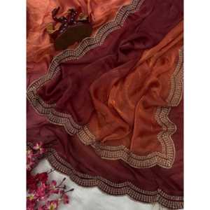 Nice Creation Designer Diamond Jarkhan Work Saree Sky Color Unstitched for Party Wear <b>Club</b> <b>Dresses</b> - Product Image 5