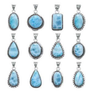 Collar con Colgante de Larimar en Forma de Gancho, Chapado en Plata sobre Latón, Hecho a Mano, Estilo Vintage, Regalo de Compromiso para Mamá, Alta Calidad - Product Image 1