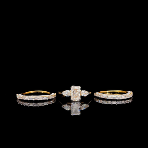 Magnificent radiant cut diamond <b>ring</b> <b>stack</b> set with pear accents curved baguette enhancer bands luxury bridal fine jewelry - Product Image 1