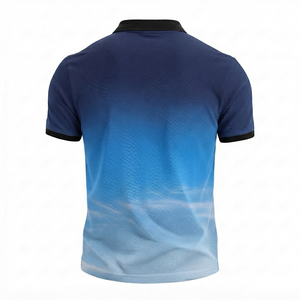 Custom Embroidered Solid 100% Cotton Breathable Men's Casual Short Sleeve Shirt Sportswear Black Contrast Collar Knitted Fabric - Product Image 6