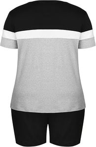 Women's Two Piece Knee Solid Knitted Short Sleeve T-Shirt Side Stripe Regular Fit Casual Top <b>Set</b> 100% Cotton Spring Summer - Product Image 4
