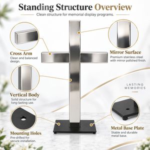 Croix funéraire moderne en acier inoxydable sur pied, design personnalisé, avec base métallique pour cimetière, <span class=keywords><strong>pierre</strong></span> <span class=keywords><strong>tombale</strong></span>, commémoration, vente en gros - Product Image 4