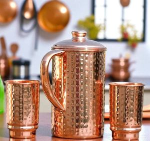 Copper jug set for artistic family table culture water serving metal set with <b>glasses</b> durable reusable kitchen serving - Product Image 6