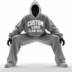 Personalizado de alta calidad de los hombres de invierno de dos piezas holgados pantalones de chándal y Sudadera con capucha conjunto de peso pesado de gran tamaño pulóver con capucha hombres chándales - Product Image 1