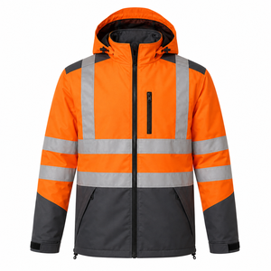 Veste de sécurité réfléchissante haute visibilité, résistante à l'eau, orange graphite, à capuche, vêtements de travail industriels, vente en gros personnalisée, coque 300D - Product Image 1