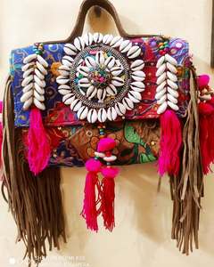 Banjara Vintage Bohemian Cotton Waterproof Multicolor Shoulder Strap Bag Shell Closure Embroidery Chain <b>Decoration</b> for <b>Summer</b> - Product Image 4