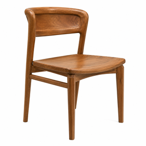 Chaise de salle à manger en teck scandinave moderne, siège ergonomique sculpté, imperméable, écologique, durable, stable, pour usage domestique et commercial - Product Image 3