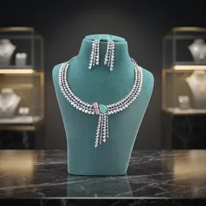 Ensemble de bijoux en laiton avec diamants américains en gros, collier et boucles d'oreilles, accessoires de mariée pour mariées, demoiselles d'honneur et événements de mariage - Product Image 6