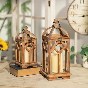 Farol de Madera Cuadrado Rústico Hecho a Mano con Acabado Marrón de Madera Quemada para Decoración del Hogar, Bodas y Patios - Product Image 6