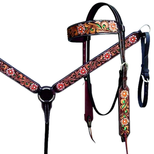 Conjunto de Arreos de Cuero Repujado Hecho a Mano Personalizado para Caballo Estilo Western: Cabezada y Pechopetral Ajustables para Equitación - Product Image 3