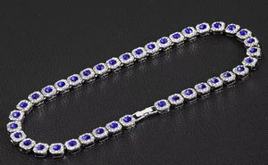 Blue <b>Iced</b> <b>Out</b> Hip Hop Cuban Link <b>Chain</b> Necklace Zircon Inlay Platinum Plated for Anniversary Gift - Product Image 1