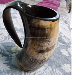 Handcrafted Customised Viking Carving Ceramic Drinking Horn <b>Mug</b> Highly Polished Natural Horn India for Business Gifts-Wine Beer - Product Image 2