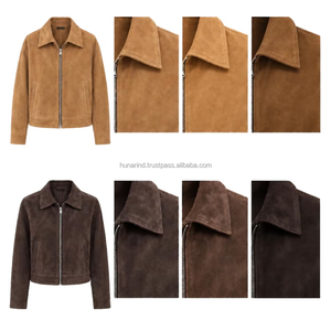 Men's Genuine Leather Women's Coffee Brown Retro Suede Leather <b>Jacket</b> | 90s Minimalist <b>Western</b> Shacket Coat High-Volume - Product Image 1