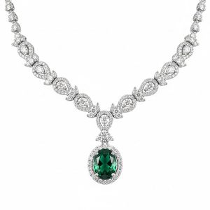<b>Silver</b> Plated Alloy <b>Necklace</b> and Earring <b>Set</b> with Green Crystal Rhinestone Designer Women's Wedding Jewelry Classic Style - Product Image 6