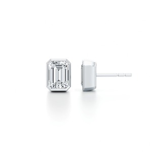 IGI Certified <b>Emerald</b> Cut Bezel Set Lab Grown Diamond <b>Stud</b> <b>Earrings</b> 14K White Gold Solitaire Luxury Fine Jewelry Anniversary - Product Image 2