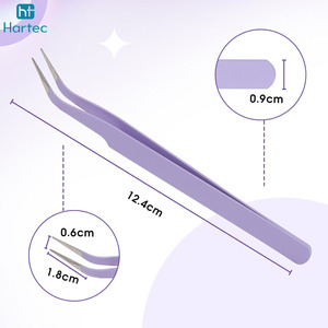 Prix d'usine, pinces à cils professionnelles en acier inoxydable violettes pointues, outils manuels pour extensions de cils avec logo personnalisé OEM/ODM - Product Image 3