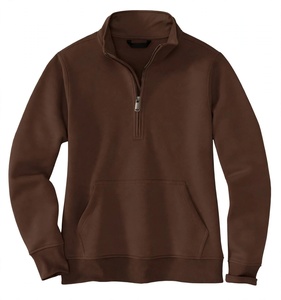 Custom Dark Brown Quarter <b>Zip</b> Fleece Pullover Sweatshirt Heavyweight Kangaroo Pocket Stand Collar Plain Oversized Athletic - Product Image 1
