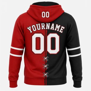 Custom Name Number Hooded Sweatshirt Red Black Men's Casual <b>Zip</b>-<b>Up</b> <b>Jacket</b> with Pocket Waterproof Quick Dry Fleece - Product Image 3