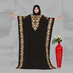 Kaftan en mousseline brodé avec des détails floraux sur la bordure latérale, élégante robe longue pour le Ramadan et le quotidien - Product Image 5