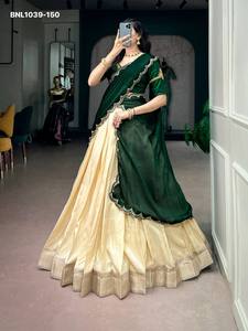 Ensemble Choli de qualité supérieure en Poly Kotha Tussar, uni et évasé, avec bordure tissée Zari et travail de perles Zardozi fait main, fournisseur indien - Product Image 4