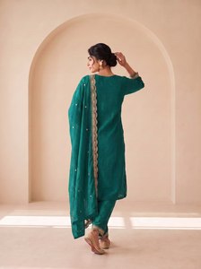 Ensemble Salwar traditionnel brodé bleu sarcelle avec dupatta, coupe régulière longueur cheville, tenue indienne et pakistanaise pour femme - Product Image 6
