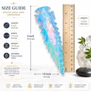 Pointe de flèche en opalite de 6 pouces faite à la main, style silex, avec revêtement Angel Aura - Product Image 2