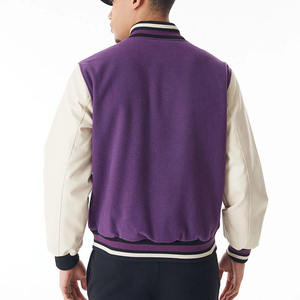Premium Unisex Purple White Varsity <b>Jacket</b> With Wool Blend Body Faux Leather Sleeves Rib Knit Collar Cuffs - Product Image 2