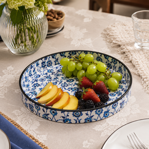 ชุดถาดเสิร์ฟไม้ทรงกลมตกแต่งอย่างดีเคลือบเอนาเมล งานแฮนด์เมดสุดหรู สำหรับเสิร์ฟชา กาแฟ ขนม ของว่าง ของตกแต่งบ้าน ชุดของขวัญ - Product Image 2