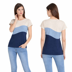 Custom Women Strip Color Block <b>T</b> <b>Shirt</b> Short Sleeve O Neck Casual Cotton Tee Top - Product Image 1