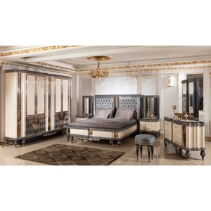 Modern Minimalist <b>Solid</b> Teak <b>Wood</b> Bedroom Set Luxury Grey Upholstered King Size Bed Wardrobe 2 Nightstands <b>Dressing</b> <b>Table</b> - Product Image 1