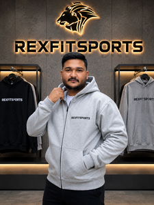 REXFITSPORTS 2026 Custom Grey <b>Full</b> <b>Zip</b> <b>Hoodie</b> 280–300 GSM Cotton Polyester Fleece Logo Casual Streetwear <b>Hoodie</b> - Product Image 5