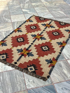 Tapis géométrique en laine et jute style sud-ouest, tapis tribal bohème kilim, décoration de sol rustique pour salon et chambre à coucher - Product Image 6
