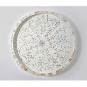 ถาดเสิร์ฟลายดอกไม้ฝังกระดูกงาช้างทรงกลม งานแฮนด์เมด ถาดเรซิ่นสีน้ำเงิน สำหรับตกแต่งบ้านในช่วงรอมฎอนและอีด ขายดี - Product Image 4