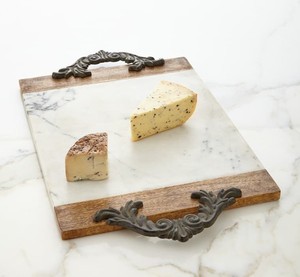 ชุดถาดเสิร์ฟหินอ่อนทันสมัยพร้อมหูจับโลหะ ถาดเสิร์ฟรูปสี่เหลี่ยมผืนผ้าสำหรับครัว ของตกแต่งบ้าน ถาดเสิร์ฟอาหาร - Product Image 1