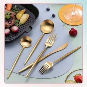 Ensemble de couverts en acier inoxydable doré mat, 4 pièces, cuillère à soupe ronde, fourchette à dîner, couteau, cuillère à café - Product Image 4