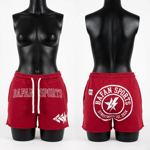 กางเกงขาสั้นผู้หญิงผ้าฝ้ายฟลีซคุณภาพสูง 280 GSM สีแดง ทรงลำลอง เนื้อผ้านุ่ม พิมพ์ลายโลโก้ตามสั่ง - Product Image 5