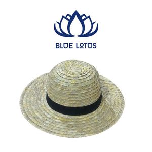 Chapeau de soleil en herbe écologique fait main de haute qualité, à large bord rayé, pour la plage, vente en gros - Product Image 1