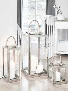 White Stainless Steel Portable <b>Lantern</b> <b>Candle</b> Holder with Glass Top Handle Ring for Home Decoration - Product Image 5