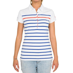 Camiseta Casual de Mujer, Tejida en Algodón Sólido, Manga Corta, Transpirable, Ecológica, Tela Oxford, Diseño a Rayas Blancas, Azules y Rojas - Product Image 1